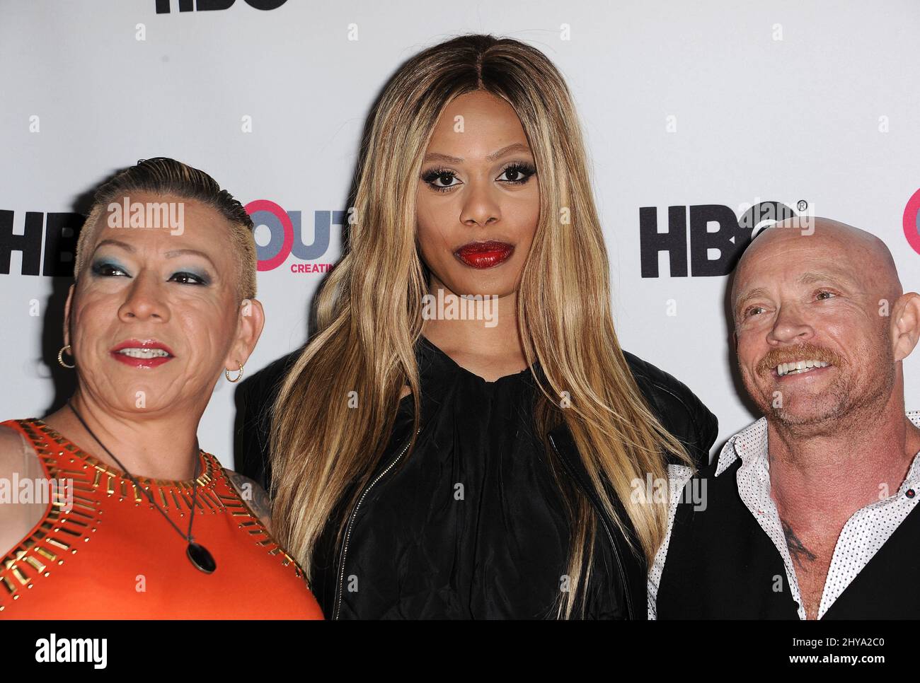 Bamby Salcedo, Laverne Cox, Buck Angel attending the 2016 Outfest Los Angeles LGBT Film Festival Screening of 'The Trans List' held at Directors Guild of America in Los Angeles, California. Stock Photo
