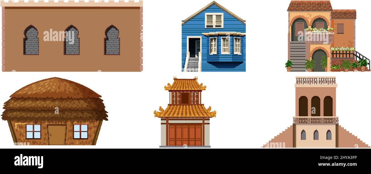 Different designs of buildings around the world illustration Stock ...