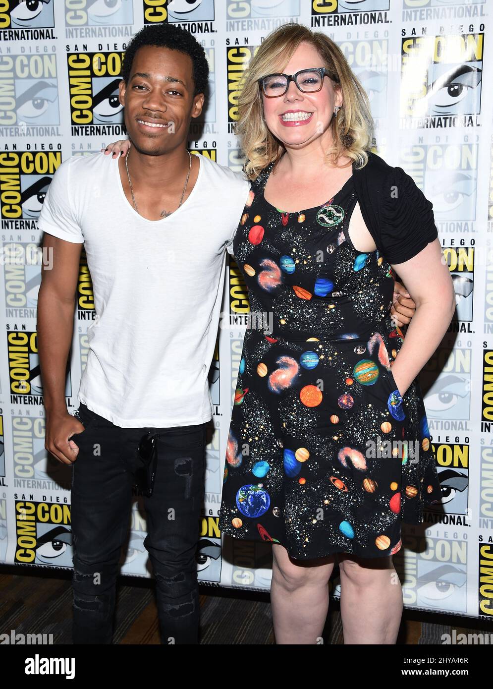 Tyler James Williams & Kirsten Vangsness from CBS attending Comic-Con 2016 in San Diego. Stock Photo