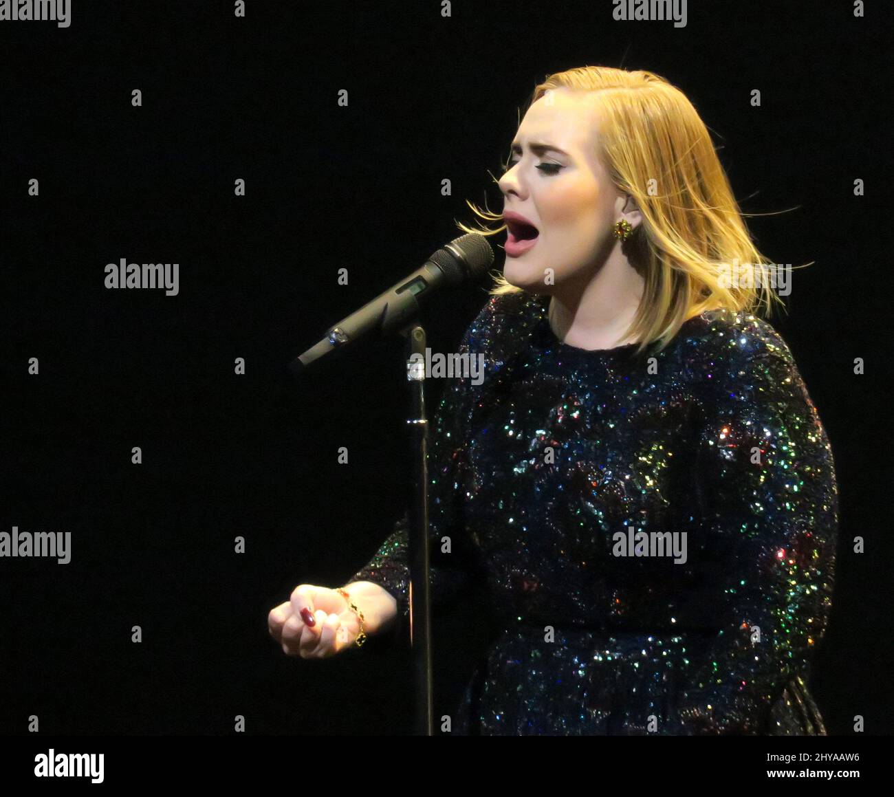 Adele performs during her 25 World Tour at Staples Center in Los Angeles, California. Stock Photo