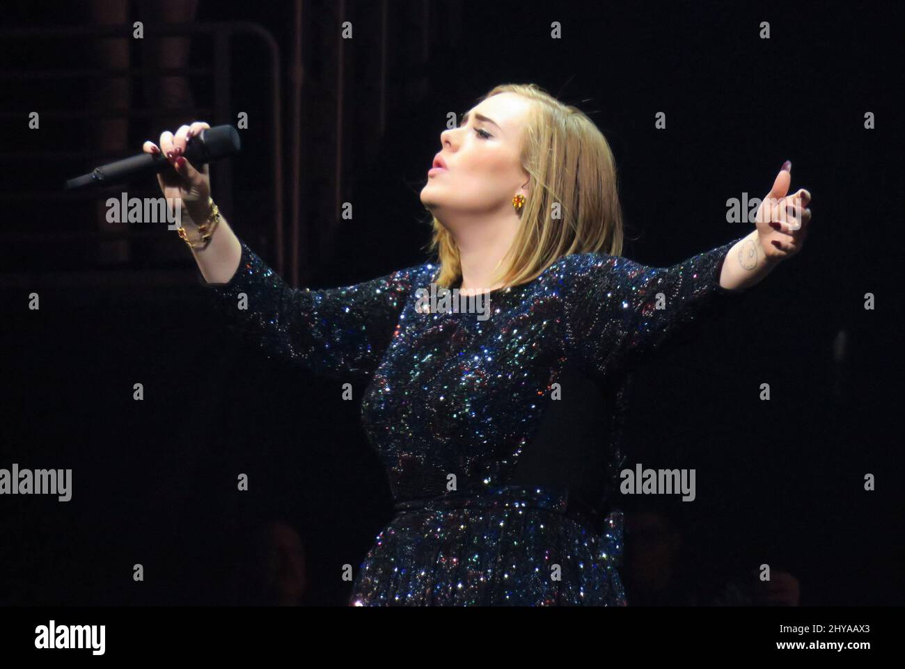 Adele performs during her 25 World Tour at Staples Center in Los Angeles, California. Stock Photo