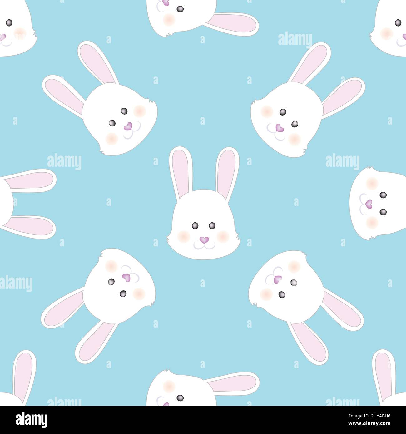 Cute little Easter bunny face. Vector Cartoon illustration. Seamless pattern Stock Vector