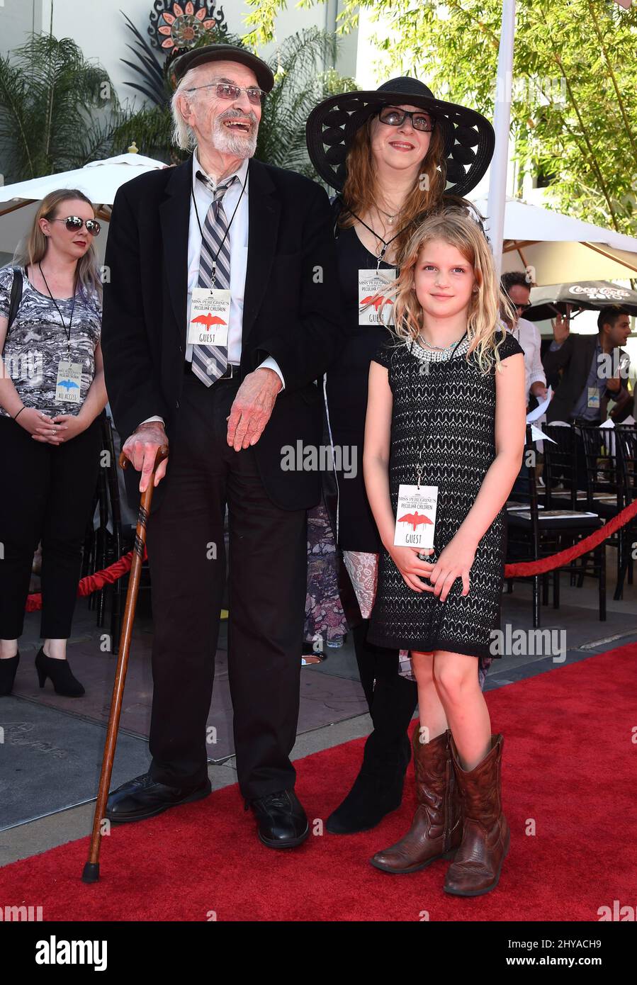 Martin Landau, Susan Landau Finch and Aria Finch at Tim Burtons hand and footprint ceremony held at the TCL Chinese Theatre Imax Hollywood on Thursday, Sept. 8, 2016, in Los Angeles. Stock Photo