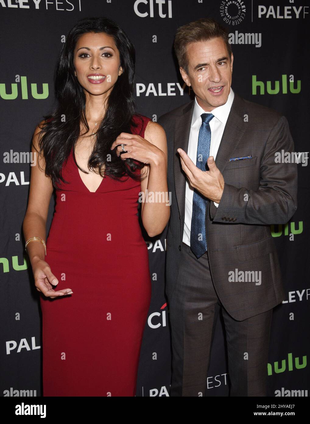Reshma Shetty and Dermot Mulroney attending the CBS PaleyFest 2016 Fall TV Preview-'Pure Genius' held at The Paley Center For Media Stock Photo