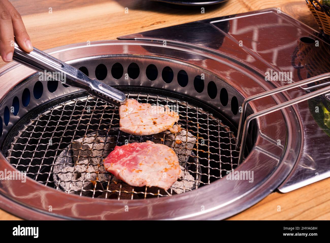 Korean beef barbecue on hot coals. Grilling meat pork Korean BBQ