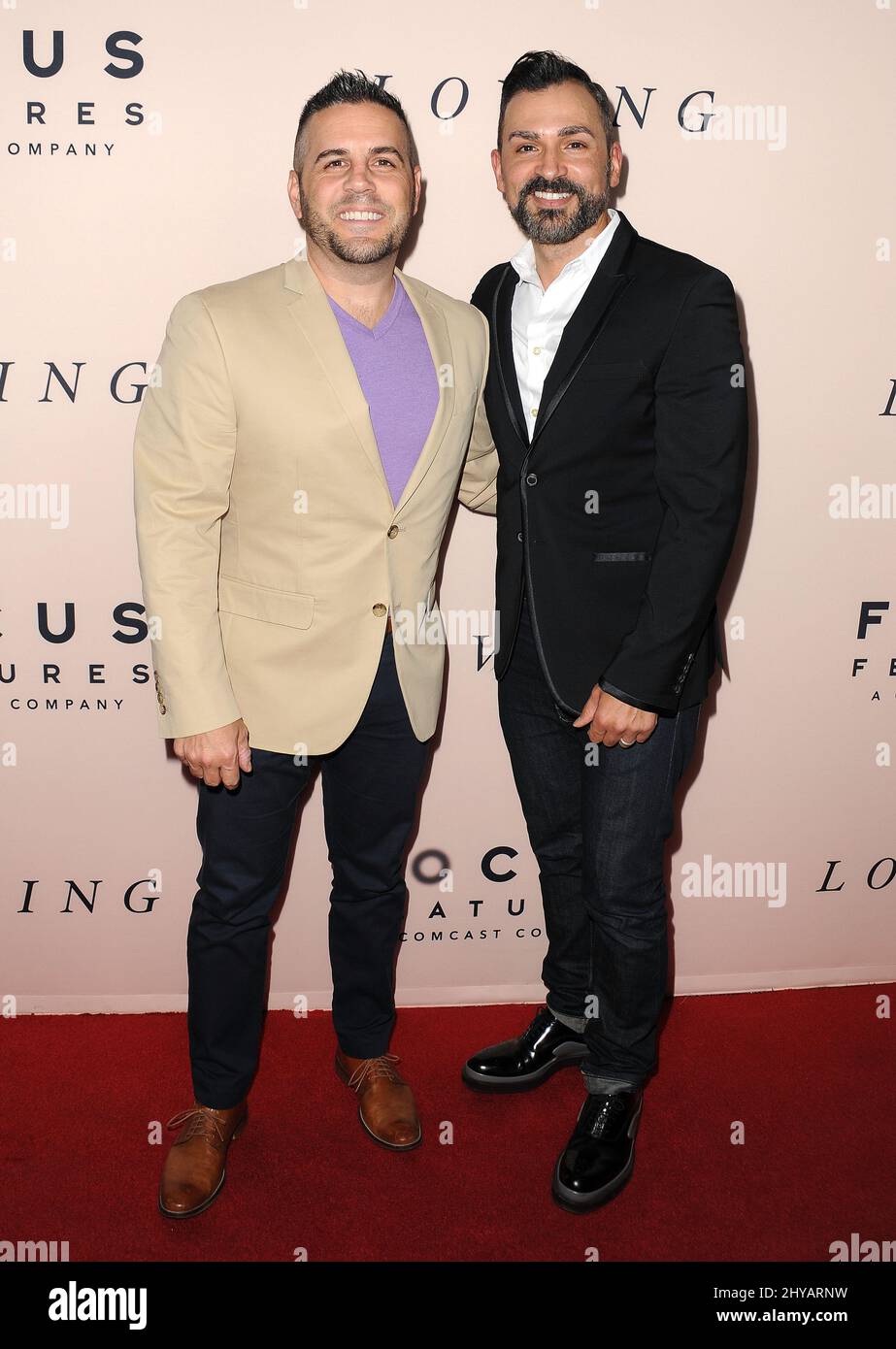 Jeff Zarrillo, Paul Katami poses at the premiere of the film 'Loving' at the Samuel L. Goldwyn Theatre on Thursday, Oct. 20, 2016, in Beverly Hills, Calif Stock Photo
