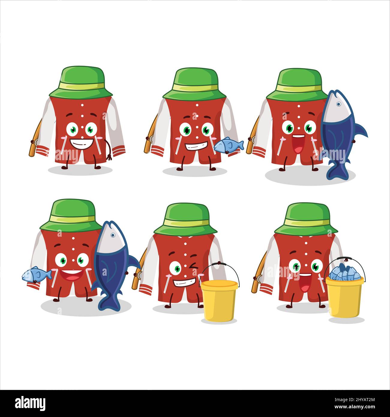 A fisherman red baseball jacket cartoon picture catch a big fish ...