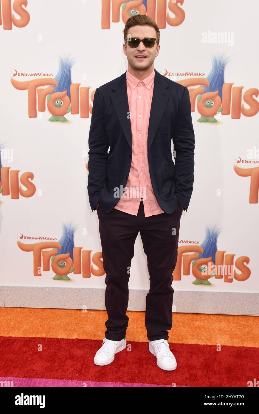 Justin Timberlake attending the Los Angeles premiere of Trolls Stock Photo