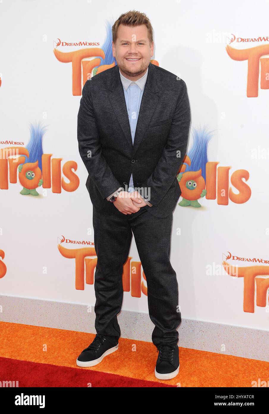 James Corden attending the Los Angeles premiere of Trolls Stock Photo