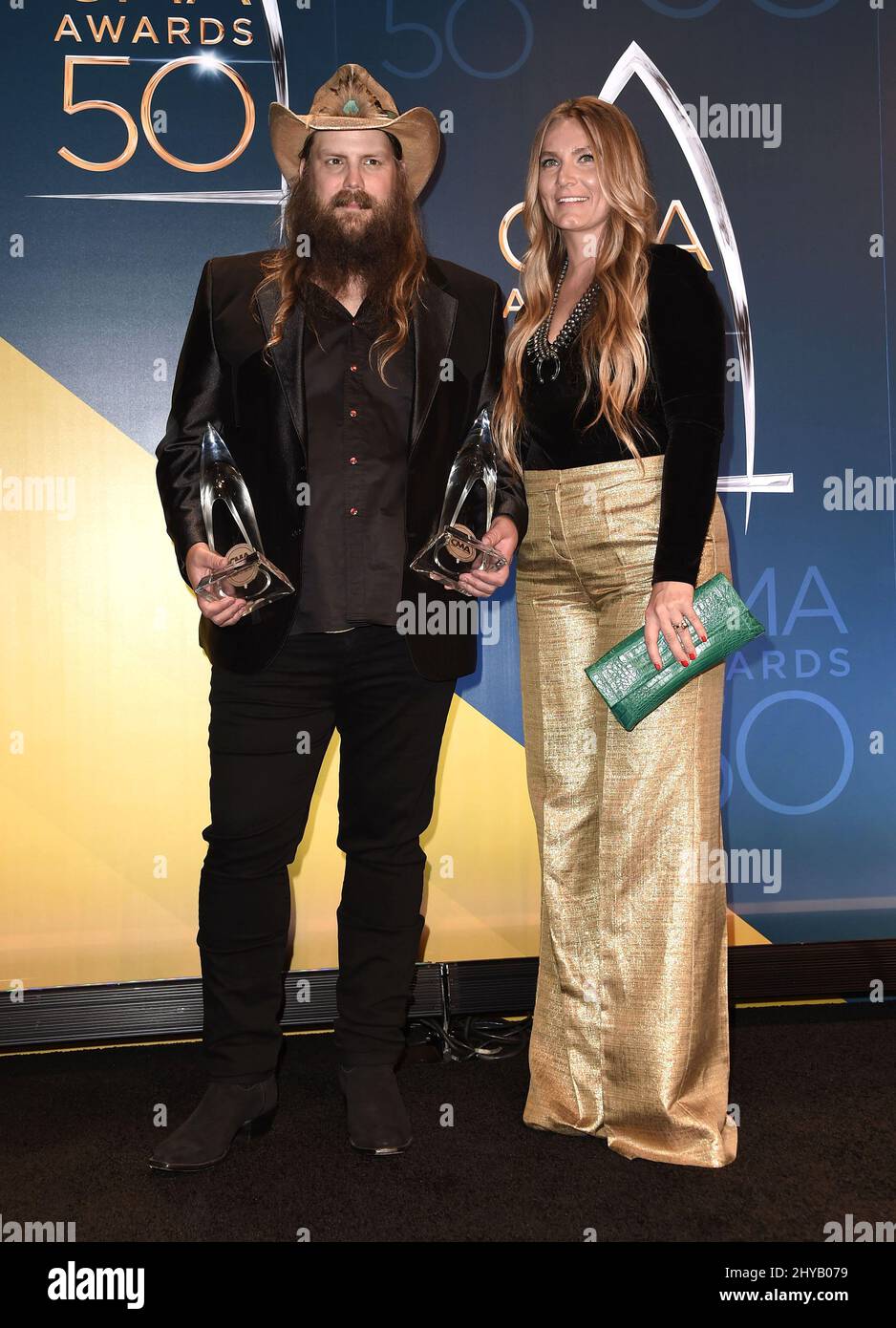 Chris Stapleton and Stapleton in the press room at the 50th