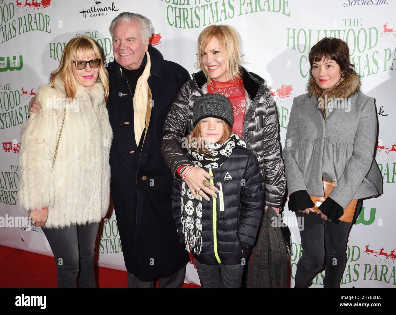 Courtney Wagner, Robert Wagner, Katie Wagner, Riley Lewis and Natasha Wagner attends the 85th Annual Hollywood Christmas Parade held on Hollywood Blvd. Stock Photo