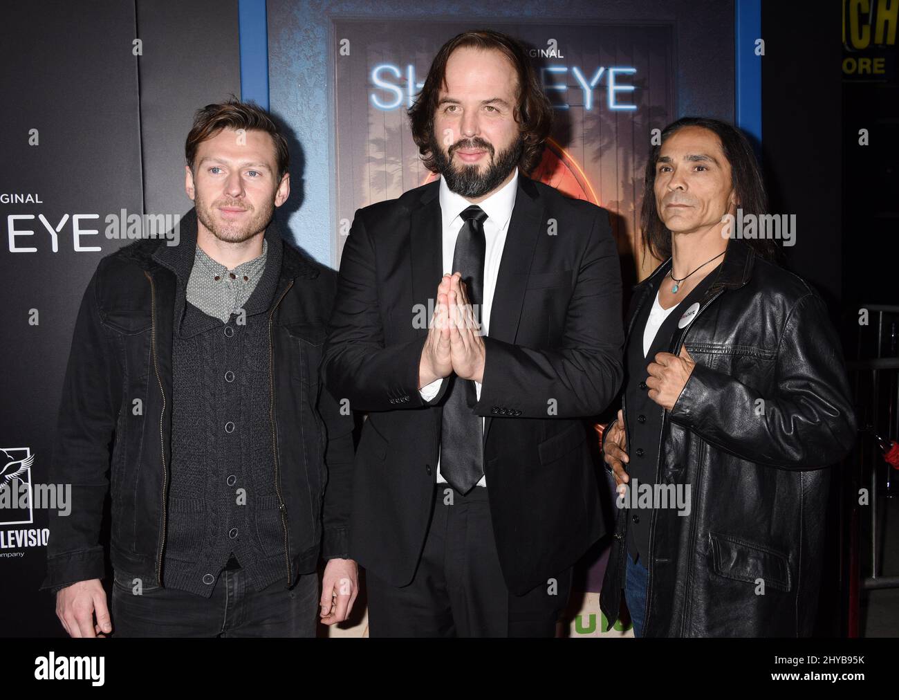 Keir O'Donnell, Angus Sampson and Zahn McClarnon attending the Hulu Original Series 'Shut Eye' Premiere held at the ArcLight Cinemas Hollywood Stock Photo