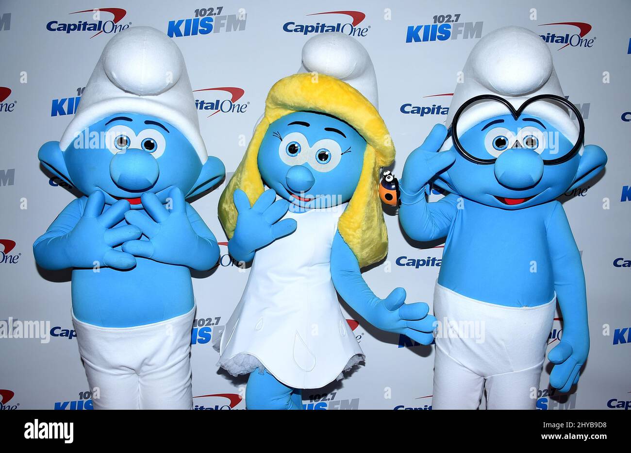 The Smurfs, Hefty Smurf, Smurfette and Brainy Smurf attending 102.7 KIIS FM's Jingle Ball 2016 held at Staples Center in Los Angeles, California Stock Photo