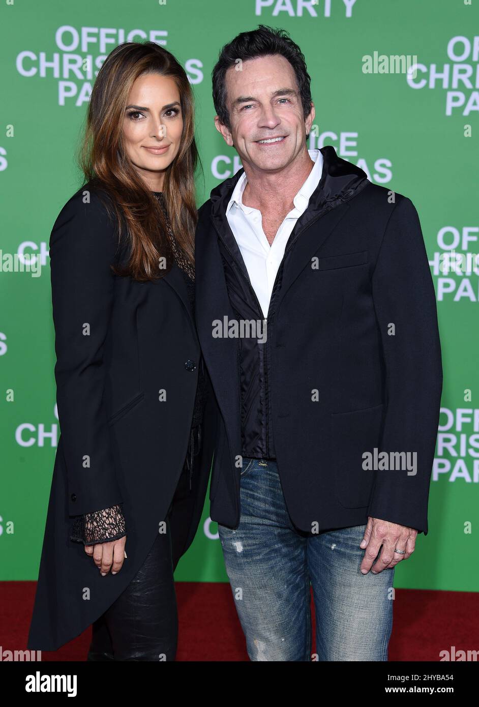 Jeff Probst and Lisa Ann Russell attends the Los Angeles Premiere of 'Office Christmas Party' Stock Photo