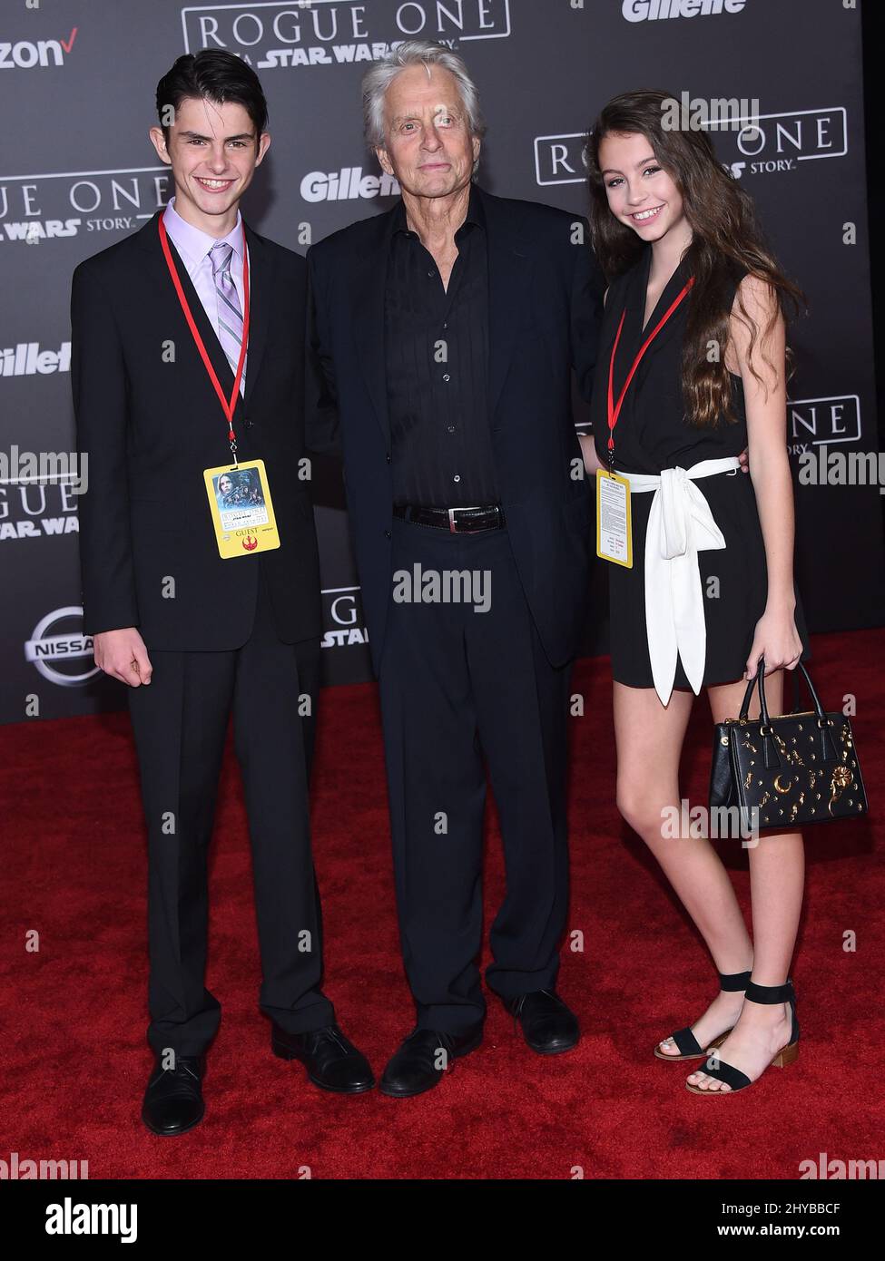Michael Douglas, Dylan Douglas and Carys Douglas arriving at Lucasfilm ...