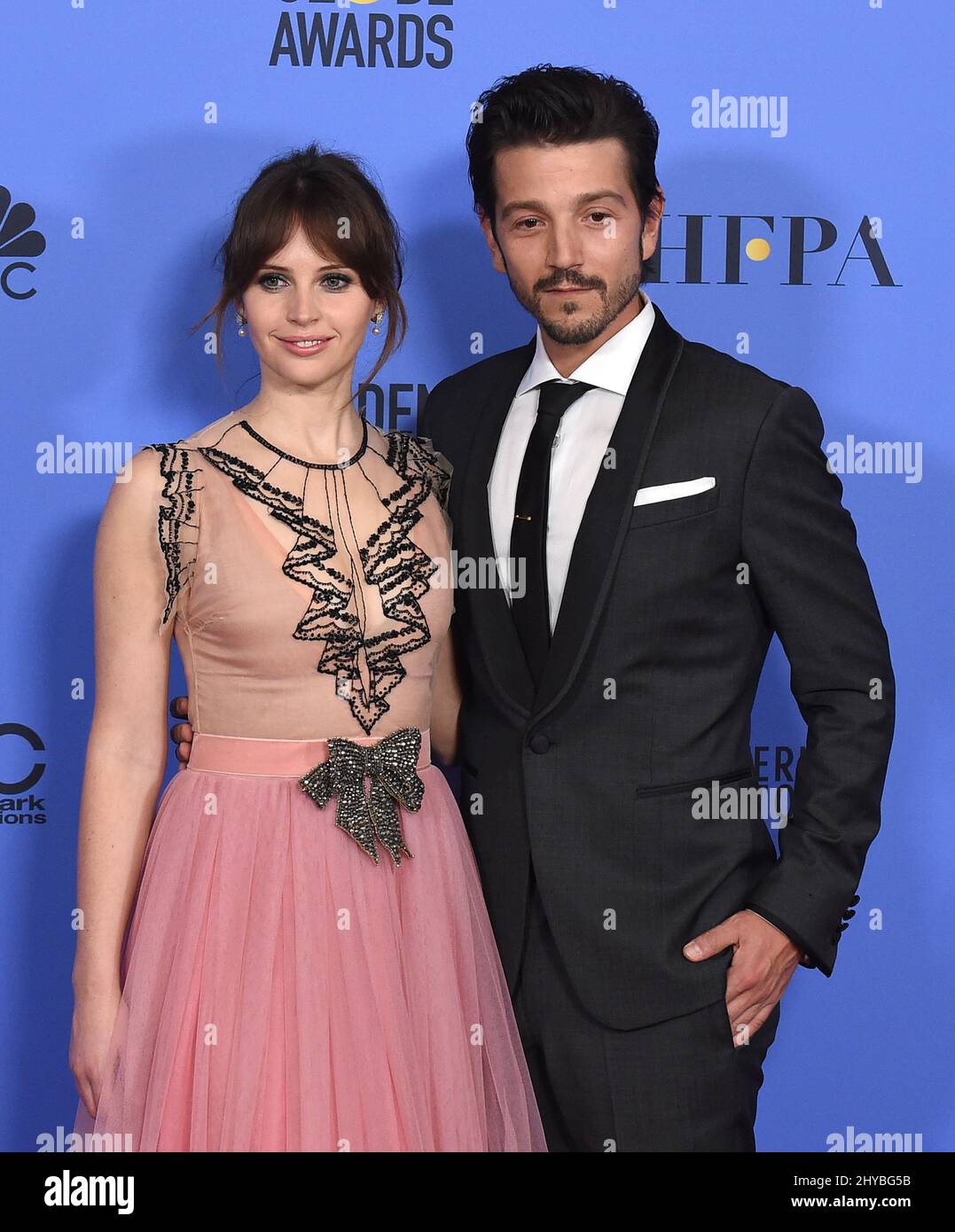 Felicity Jones and Diego Luna in the press room at the 74th Annual Golden  Globe Awards in Los Angeles Stock Photo - Alamy