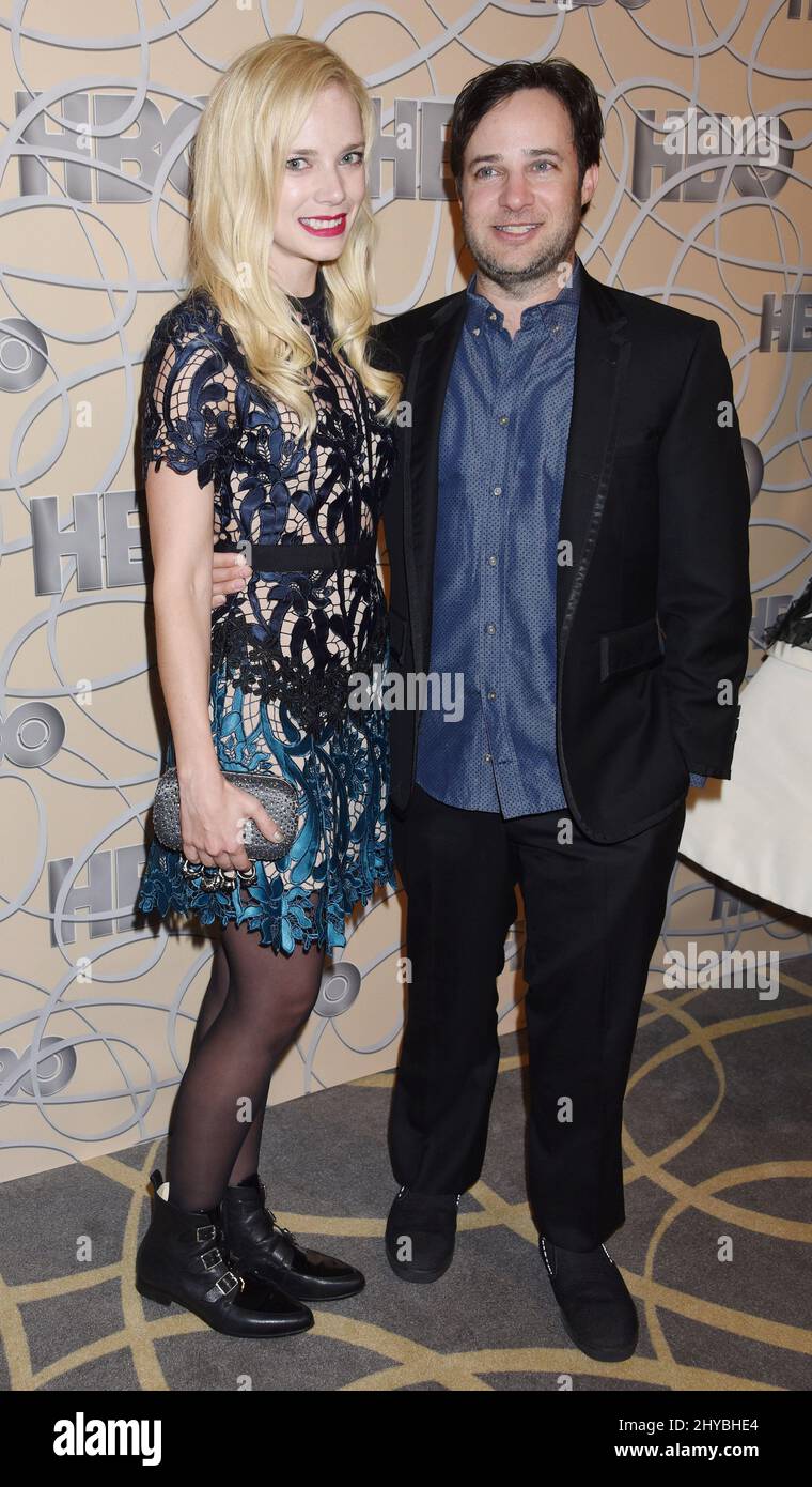 Caitlin Mehner and Danny Strong attending HBO'S Golden Globes after