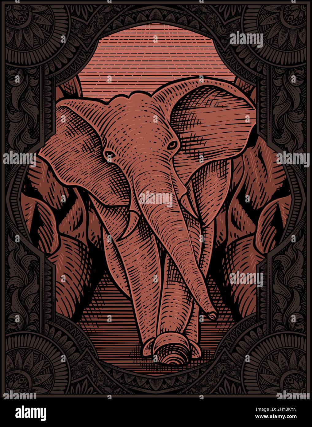 illustration vintage elephant with engraving style Stock Vector Image