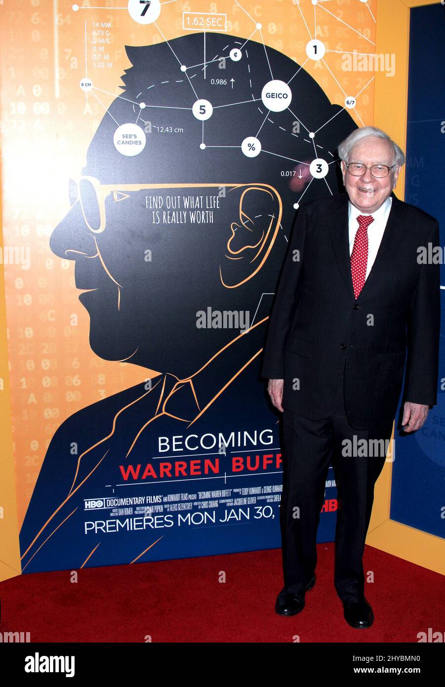 Warren Buffett arriving for the 'Becoming Warren Buffett' World Premiere held at The Museum of Modern Art on January 19, 2017 Stock Photo