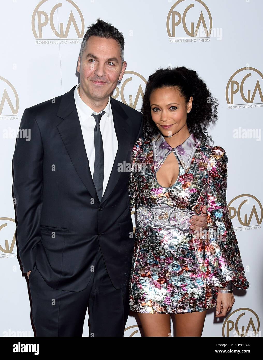 Thandie Newton and Ol Parker attending the 28th Annual Producers Guild Awards held at the Beverly Hilton Hotel Stock Photo