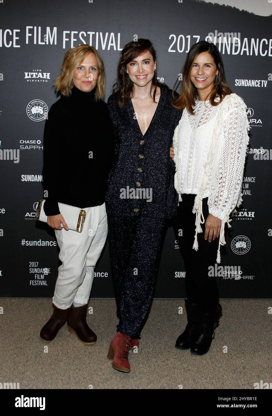 Julie Rudd, Alethea Jones, Naomi Scott attends the 'Fun Mom Dinners' premiere at Sundance Film Festival 2017 held at the Eccles Theatre Stock Photo