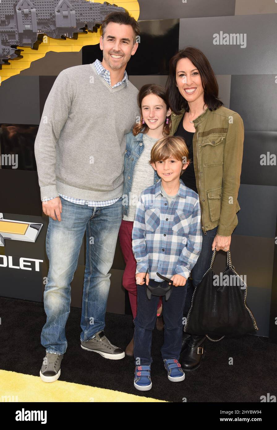 Janet Evans, Bill Willson, Sydney Wilson and Jake Wilson attending the The Lego Batman Movie in Los Angeles Stock Photo