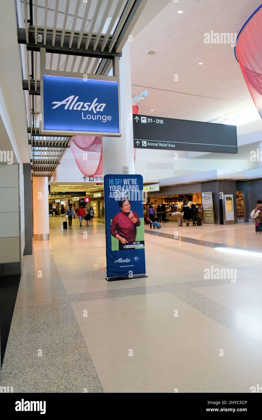Sign above the entrance to the Alaska Airlines Lounge at Terminal 2