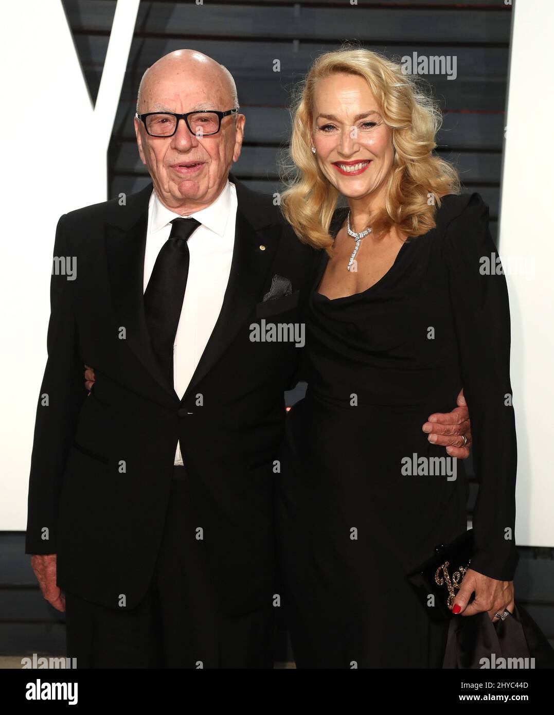 Rupert Murdoch and Jerry Hall at 2017 Vanity Fair Oscar Party hosted by Graydon Carter at the Wallis Annenberg Center for the Performing Arts Stock Photo