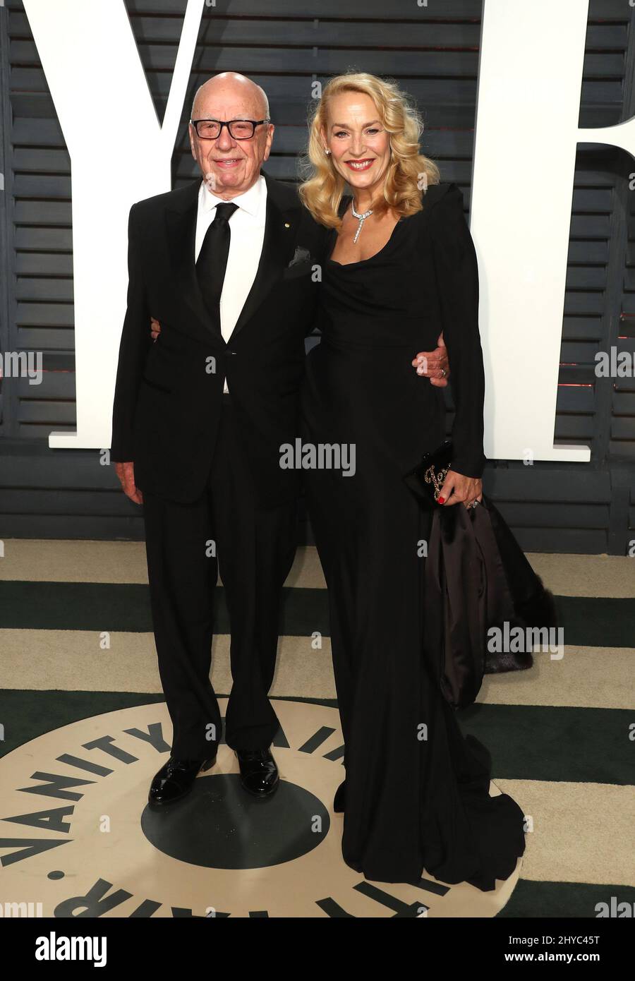 Rupert Murdoch and Jerry Hall at 2017 Vanity Fair Oscar Party hosted by Graydon Carter at the Wallis Annenberg Center for the Performing Arts Stock Photo