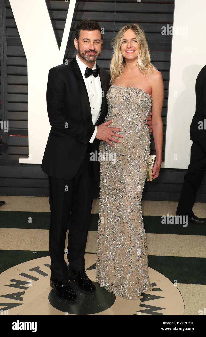Jimmy Kimmel and Molly McNearney arriving at the Vanity Fair Oscar