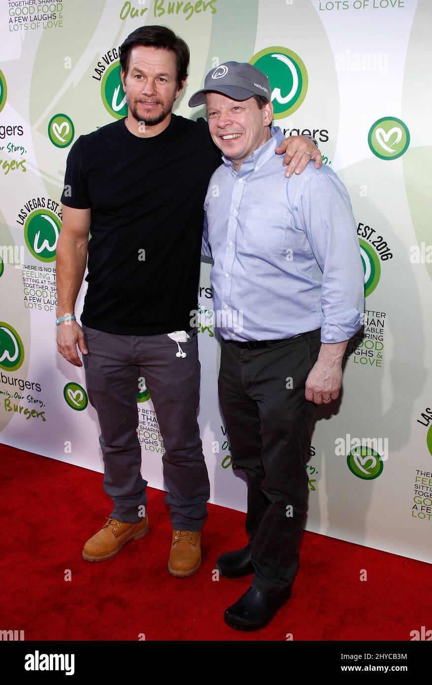 Mark Wahlberg and Paul Wahlberg during the VIP event at Wahlburgers Las