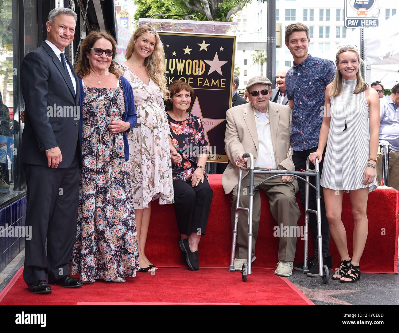 Gary Sinise, Moira Harris, Sophie Sinise, Mac Sinise, Ella Sinise, Robert Sinise and Mylles Sinise attending Gary Sinise's Hollywood star unveiling ceremony in Los Angeles Stock Photo