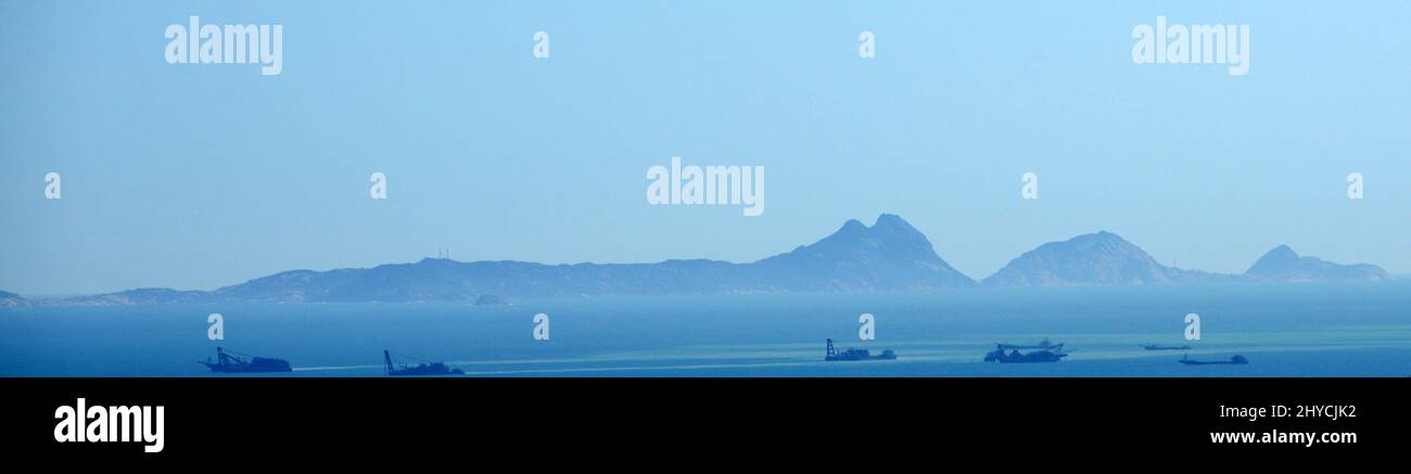 A faraway view of Beijian island in the Wanshan Archipelago in China. Stock Photo