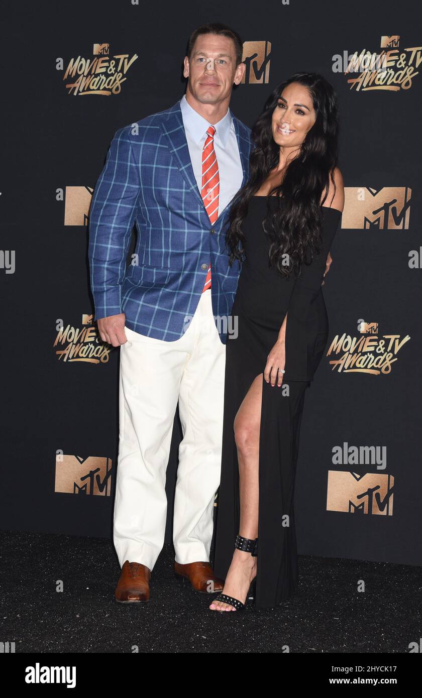 John Cena and Nikki Bella in the press room at the 2017 MTV Movie and