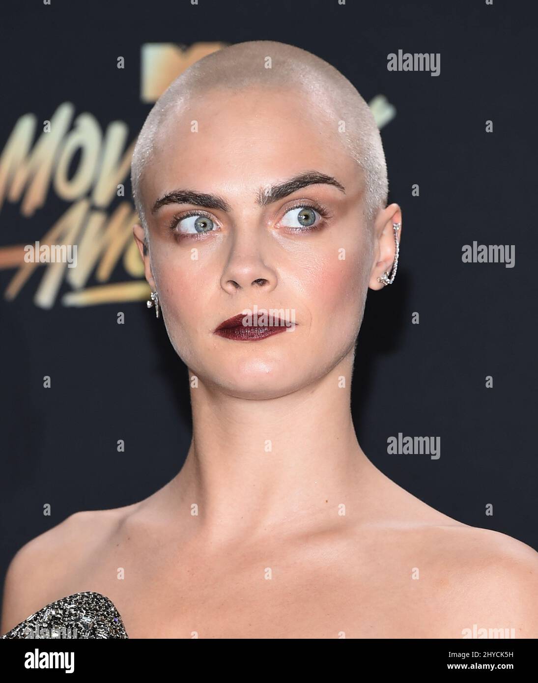 Cara Delevingne arriving for the 2017 MTV Movie and TV Awards held at the Shrine Auditorium in Los Angeles, USA Stock Photo