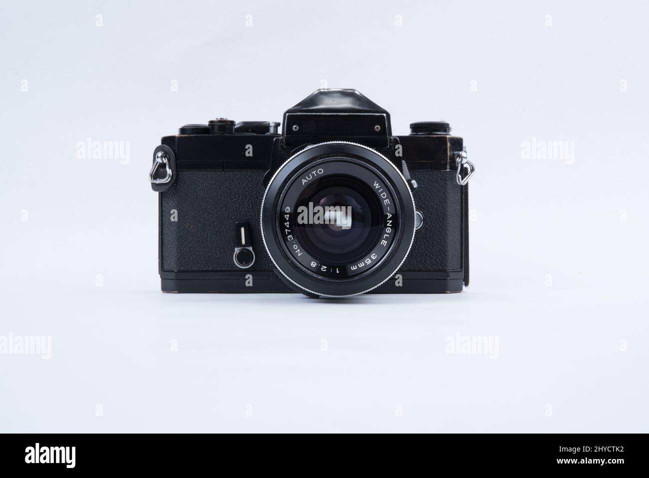 Close up shot of black camera isolated on a white background Stock ...
