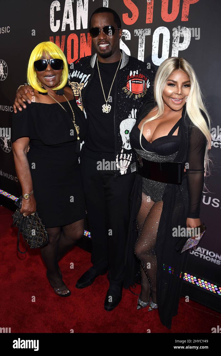 Janice Combs, Sean Combs and Lil' Kim attending the 'Can't Stop, Won't Stop: A Bad Boy Story' premiere held at the Writers Guild of America in Los Angeles, USA Stock Photo