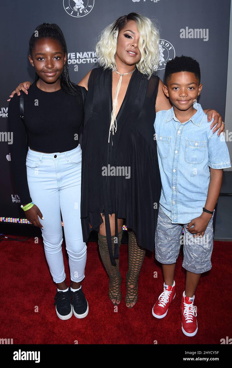 K'mari Mae Epps, Keisha Spivey Epps and Amir Epps attending the 'Can't Stop, Won't Stop: A Bad Boy Story' premiere held at the Writers Guild of America in Los Angeles, USA Stock Photo