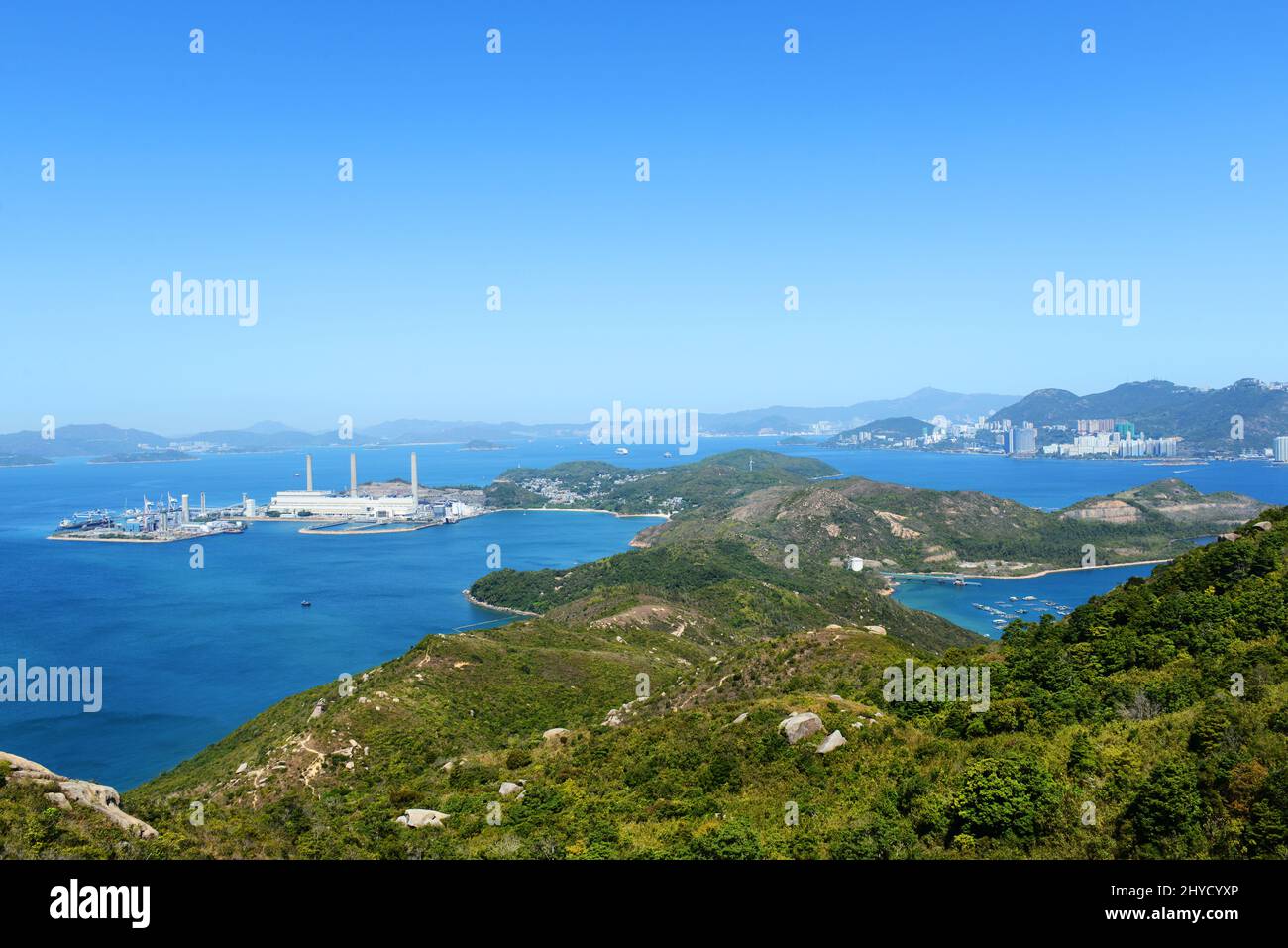 A view of Lamma island from the top of Mount Stenhouse. Stock Photo