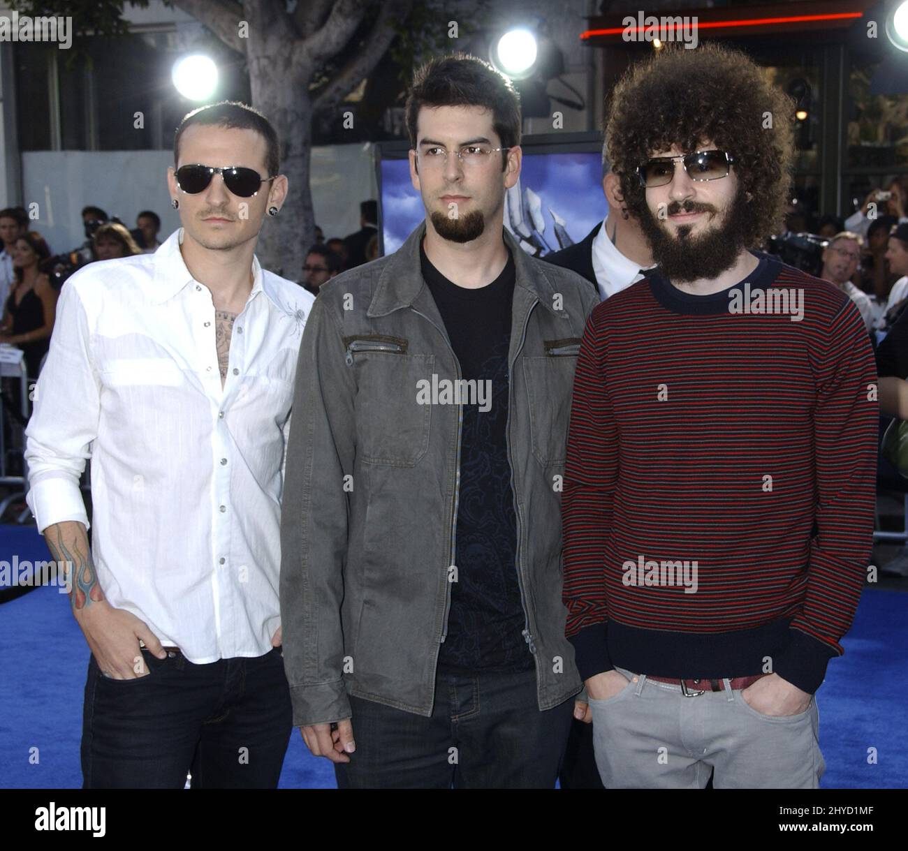 June 27, 2007 Westwood, Ca. Chester Bennington, Rob Bourdon and Brad Delson from Linkin Park 'Transformer' Los Angeles Premiere Held at the Mann's Village Theatre Stock Photo