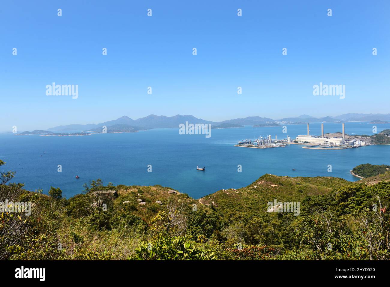 View ( from Mount Stenhouse ) of the HK Electric power station on Lamma island, Hong Kong. Stock Photo