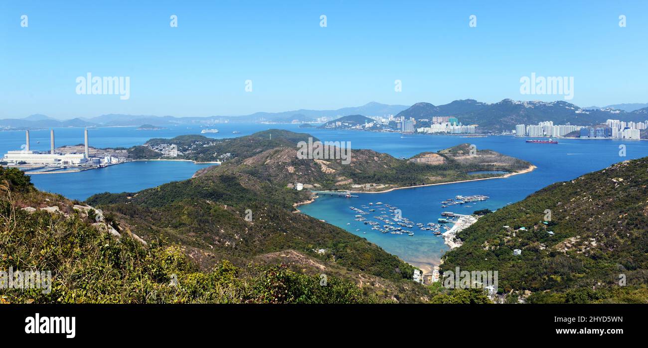 A view of Lamma island from the top of Mount Stenhouse. Stock Photo