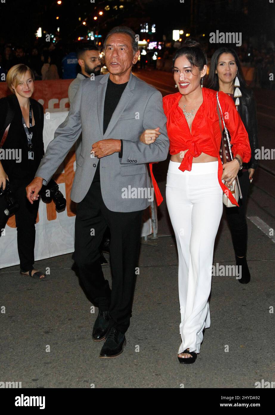 Wes Studi and Q'orianka Kilcher attending the premiere of Hostiles, as