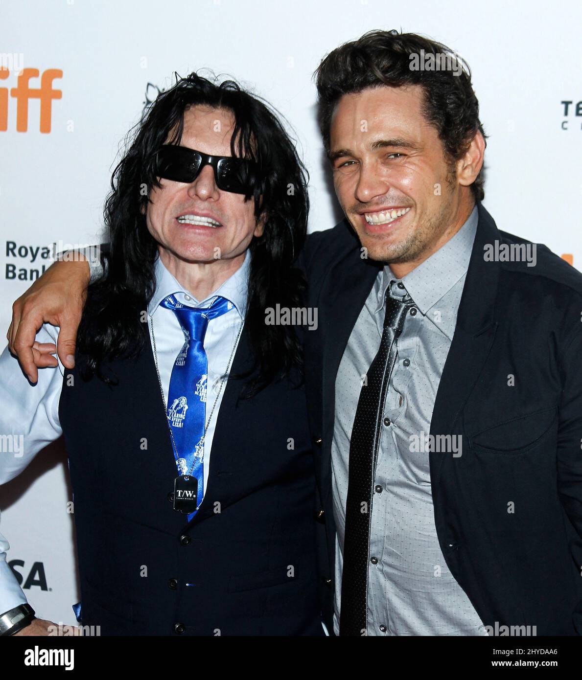 Tommy Wiseau and James Franco attending the premiere of The Disaster
