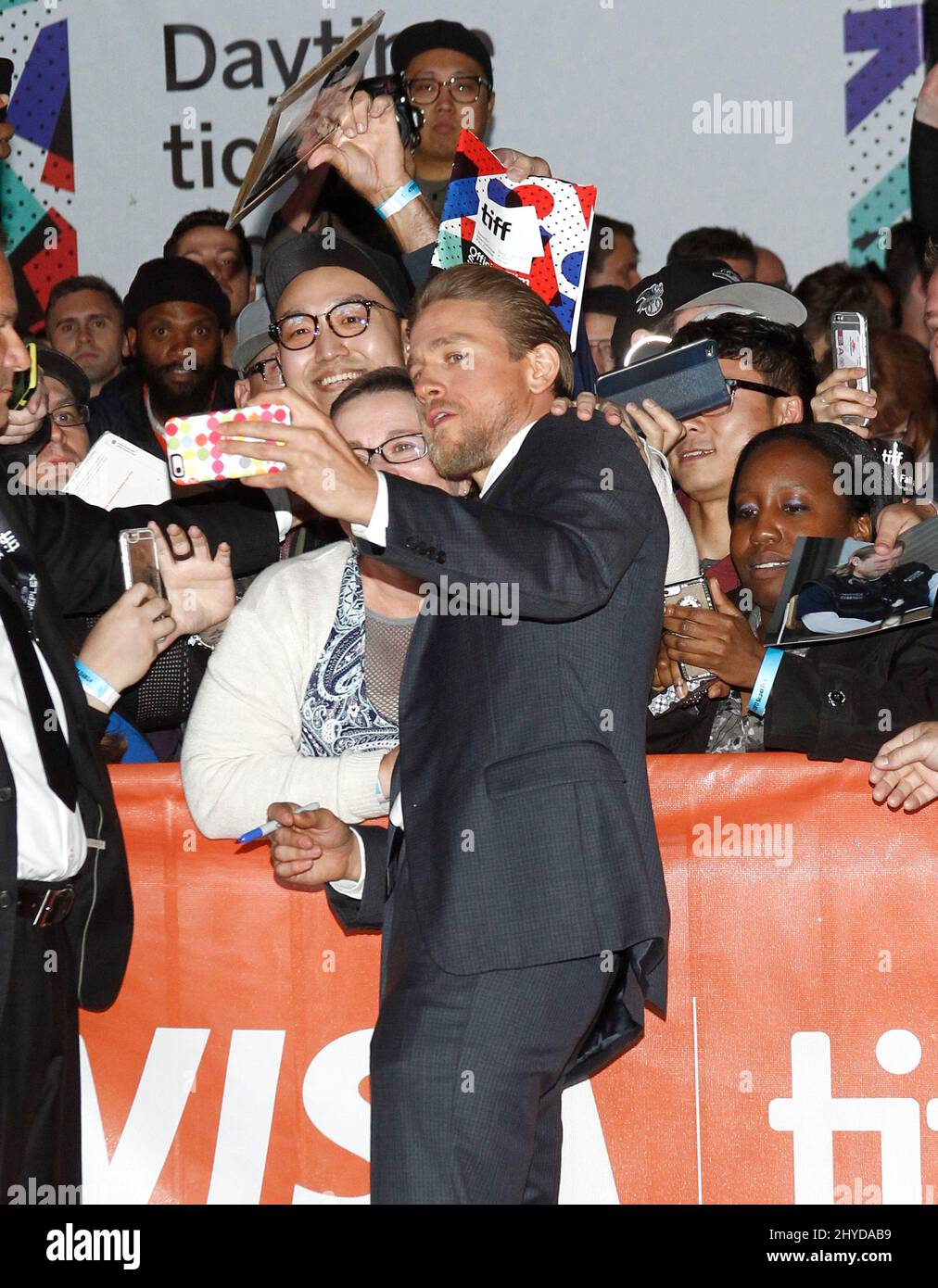 Charlie Hunnam arriving at the 'Papillon' premiere at the 2017 Toronto International Film Festival held at the Princess of Wales Theatre Stock Photo