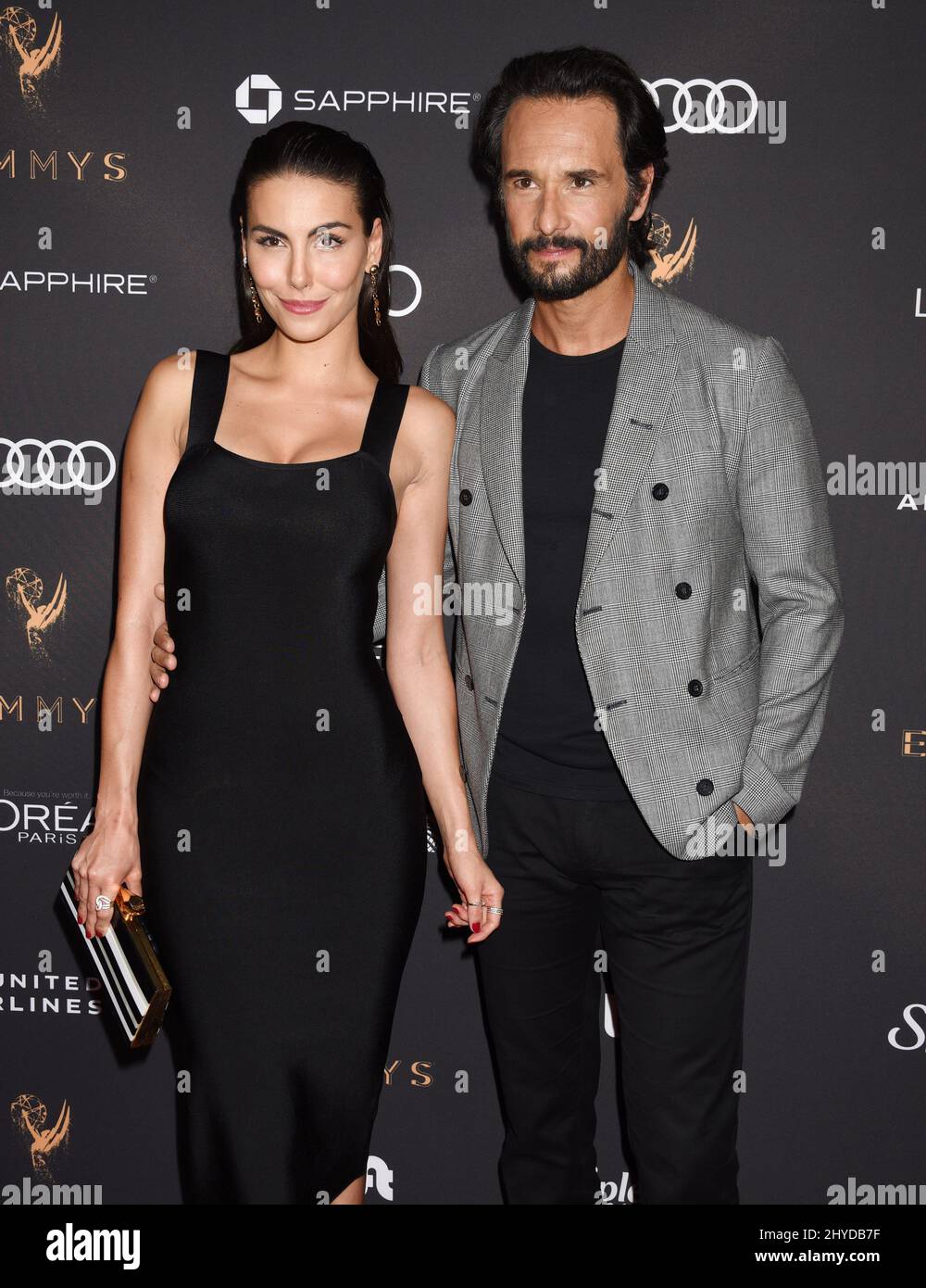 Rodrigo Santoro and Mel Fronckowiak attending the 69th Emmy Awards