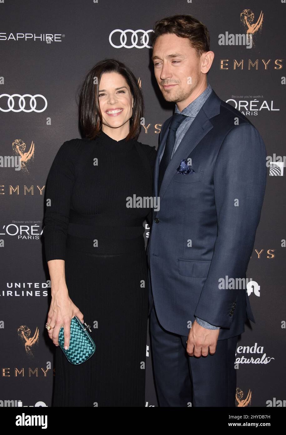 Neve Campbell and JJ Feild attending the 69th Emmy Awards Nominated Performers Reception held at the Wallis Annenberg Center for Performing Arts Stock Photo