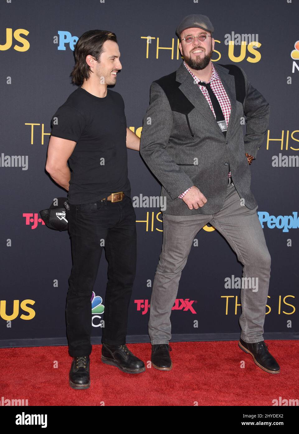 Milo Ventimiglia and Chris Sullivan attending the This Is Us Season 2 Premiere held at the Neuehouse Hollywood, in Los Angeles, California Stock Photo