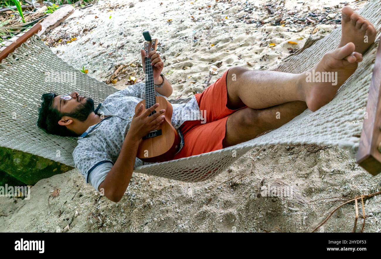 A person enjoying beach, Neil Island Stock Photo