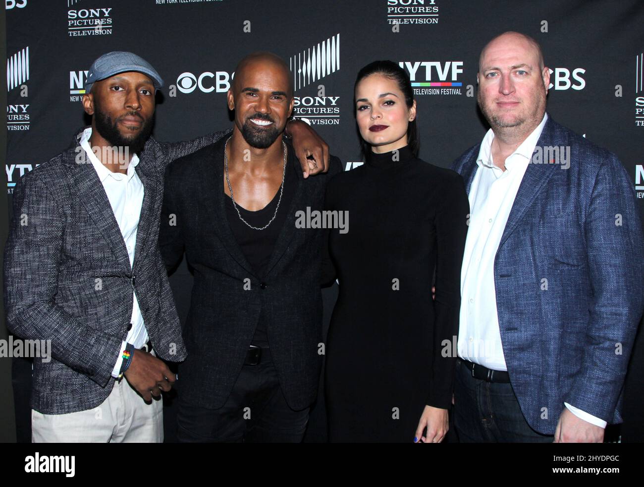 Aaron Rahsaan Thomas, Shemar Moore, Lina Esco & Shawn Ryan attends the S.W.A.T. World Premiere Held at the SVA Theatre on October 24, 2017 Stock Photo